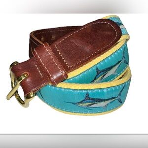 Preston Boys Size 36 Leather Marlin Belt Fish Made New England USA Beach Preppy